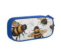 BNVSADC Funny Bees Printed Pencil Case Large Pen Bag Cute Pencil Box Pouch Office School Stationery Organizer for Girls Boys, Blue