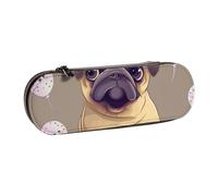BNVSADC Funny Cartoon Pug Puppy Dog Printed Leather Pencil Pen Case & Makeup Bag - Stylish Hard Shell Pencil Bag Stationery Organizer Pouch for School Office Travel