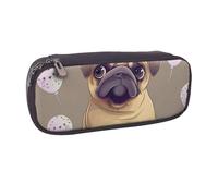 BNVSADC Funny Cartoon Pug Puppy Dog Printed Leather Pencil Pen Case & Makeup Bag - Stylish Pencil Bag Stationery Organizer Pouch for School Office Travel