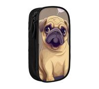 BNVSADC Funny Cartoon Pug Puppy Dog Printed Pencil Case for Girls Boys, Large Capacity Pencil Pouch Cute Pencil Box Adult Makeup Bag with 2 Compartments, Black