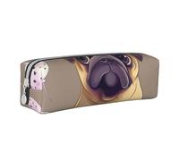 BNVSADC Funny Cartoon Pug Puppy Dog Printed Pencil Case Leather Pencil Pouch Cute Stationery Pencil Pen Bag with Zipper for School Office Travel