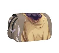 BNVSADC Funny Cartoon Pug Puppy Dog Printed Print Flip Top Double Layer Pencil Case - Large Capacity School Supplies Organizer for Students, Kids, Teens, Artists, Travel & Office Use