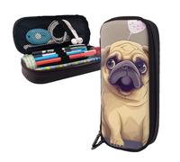BNVSADC Funny Cartoon Pug Puppy Dog Printed PU Leather Flip Pencil Case, Cute Pencil Box Pen Bag Stationery Organizer Makeup Bag for School Office Travel