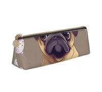 BNVSADC Funny Cartoon Pug Puppy Dog Printed Triangle Pencil Case Leather Pencil Pouch Cute Stationery Pencil Pen Bag for School Office Travel