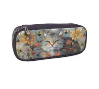 BNVSADC Funny Cats and Flowers Printed Leather Pencil Pen Case & Makeup Bag - Stylish Pencil Bag Stationery Organizer Pouch for School Office Travel