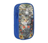 BNVSADC Funny Cats and Flowers Printed Pencil Case for Girls Boys, Large Capacity Pencil Pouch Cute Pencil Box Adult Makeup Bag with 2 Compartments, Blue