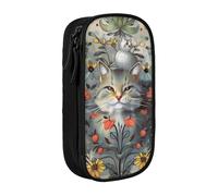 BNVSADC Funny Cats and Flowers Printed Pencil Case for Girls Boys, Large Capacity Pencil Pouch Cute Pencil Box Adult Makeup Bag with 2 Compartments, Black