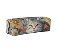 BNVSADC Funny Cats and Flowers Printed Pencil Case Leather Pencil Pouch Cute Stationery Pencil Pen Bag with Zipper for School Office Travel
