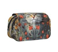 BNVSADC Funny Cats and Flowers Printed Print Flip Top Double Layer Pencil Case - Large Capacity School Supplies Organizer for Students, Kids, Teens, Artists, Travel & Office Use