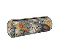 BNVSADC Funny Cats and Flowers Printed Round Pencil Case Leather Pencil Pouch Cute Stationery Pencil Pen Bag for School Office Travel