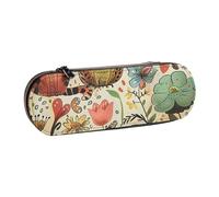 BNVSADC Funny Cats Birds and Flowers Printed Leather Pencil Pen Case & Makeup Bag - Stylish Hard Shell Pencil Bag Stationery Organizer Pouch for School Office Travel