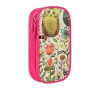 BNVSADC Funny Cats Birds and Flowers Printed Pencil Case for Girls Boys, Large Capacity Pencil Pouch Cute Pencil Box Adult Makeup Bag with 2 Compartments, Pink