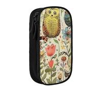 BNVSADC Funny Cats Birds and Flowers Printed Pencil Case for Girls Boys, Large Capacity Pencil Pouch Cute Pencil Box Adult Makeup Bag with 2 Compartments, Black