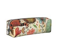 BNVSADC Funny Cats Birds and Flowers Printed Pencil Case Leather Pencil Pouch Cute Stationery Pencil Pen Bag with Zipper for School Office Travel