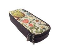 BNVSADC Funny Cats Birds and Flowers Printed PU Leather Flip Pencil Case, Cute Pencil Box Pen Bag Stationery Organizer Makeup Bag for School Office Travel