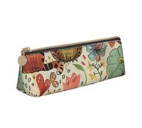BNVSADC Funny Cats Birds and Flowers Printed Triangle Pencil Case Leather Pencil Pouch Cute Stationery Pencil Pen Bag for School Office Travel
