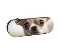 BNVSADC Funny Chihuahua Printed Leather Pencil Pen Case & Makeup Bag - Stylish Hard Shell Pencil Bag Stationery Organizer Pouch for School Office Travel