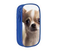 BNVSADC Funny Chihuahua Printed Pencil Case for Girls Boys, Large Capacity Pencil Pouch Cute Pencil Box Adult Makeup Bag with 2 Compartments, Blue