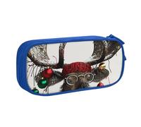 BNVSADC Funny Christmas Moose Printed Pencil Case Large Pen Bag Cute Pencil Box Pouch Office School Stationery Organizer for Girls Boys, Blue