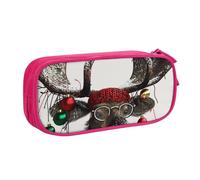 BNVSADC Funny Christmas Moose Printed Pencil Case Large Pen Bag Cute Pencil Box Pouch Office School Stationery Organizer for Girls Boys, Pink