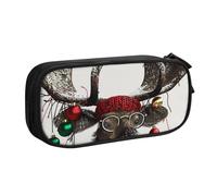 BNVSADC Funny Christmas Moose Printed Pencil Case Large Pen Bag Cute Pencil Box Pouch Office School Stationery Organizer for Girls Boys, Black