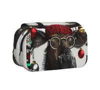 BNVSADC Funny Christmas Moose Printed Print Flip Top Double Layer Pencil Case - Large Capacity School Supplies Organizer for Students, Kids, Teens, Artists, Travel & Office Use
