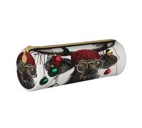BNVSADC Funny Christmas Moose Printed Round Pencil Case Leather Pencil Pouch Cute Stationery Pencil Pen Bag for School Office Travel