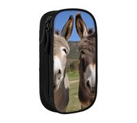 BNVSADC Funny Donkeys Printed Pencil Case for Girls Boys, Large Capacity Pencil Pouch Cute Pencil Box Adult Makeup Bag with 2 Compartments, Black