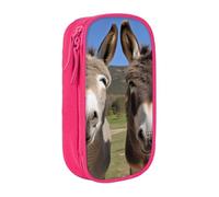 BNVSADC Funny Donkeys Printed Pencil Case for Girls Boys, Large Capacity Pencil Pouch Cute Pencil Box Adult Makeup Bag with 2 Compartments, Pink