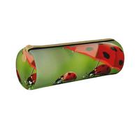 BNVSADC Funny Ladybug Printed Round Pencil Case Leather Pencil Pouch Cute Stationery Pencil Pen Bag for School Office Travel