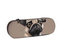 BNVSADC Funny Pug Dog Printed Leather Pencil Pen Case & Makeup Bag - Stylish Hard Shell Pencil Bag Stationery Organizer Pouch for School Office Travel