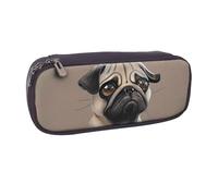 BNVSADC Funny Pug Dog Printed Leather Pencil Pen Case & Makeup Bag - Stylish Pencil Bag Stationery Organizer Pouch for School Office Travel
