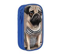 BNVSADC Funny Pug Dog Printed Pencil Case for Girls Boys, Large Capacity Pencil Pouch Cute Pencil Box Adult Makeup Bag with 2 Compartments, Blue