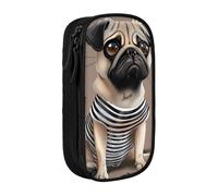 BNVSADC Funny Pug Dog Printed Pencil Case for Girls Boys, Large Capacity Pencil Pouch Cute Pencil Box Adult Makeup Bag with 2 Compartments, Black