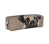 BNVSADC Funny Pug Dog Printed Pencil Case Leather Pencil Pouch Cute Stationery Pencil Pen Bag with Zipper for School Office Travel