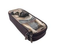 BNVSADC Funny Pug Dog Printed PU Leather Flip Pencil Case, Cute Pencil Box Pen Bag Stationery Organizer Makeup Bag for School Office Travel