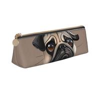 BNVSADC Funny Pug Dog Printed Triangle Pencil Case Leather Pencil Pouch Cute Stationery Pencil Pen Bag for School Office Travel