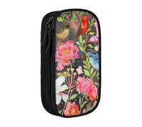BNVSADC Garden with Bird and Flower Printed Pencil Case for Girls Boys, Large Capacity Pencil Pouch Cute Pencil Box Adult Makeup Bag with 2 Compartments, Black