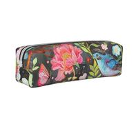 BNVSADC Garden with Bird and Flower Printed Pencil Case Leather Pencil Pouch Cute Stationery Pencil Pen Bag with Zipper for School Office Travel