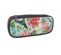 BNVSADC Garden with Bird and Flowers Printed Leather Pencil Pen Case & Makeup Bag - Stylish Pencil Bag Stationery Organizer Pouch for School Office Travel