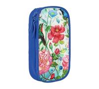 BNVSADC Garden with Bird and Flowers Printed Pencil Case for Girls Boys, Large Capacity Pencil Pouch Cute Pencil Box Adult Makeup Bag with 2 Compartments, Blue