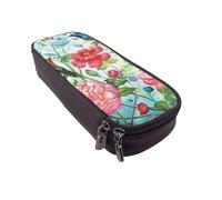 BNVSADC Garden with Bird and Flowers Printed PU Leather Flip Pencil Case, Cute Pencil Box Pen Bag Stationery Organizer Makeup Bag for School Office Travel
