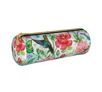 BNVSADC Garden with Bird and Flowers Printed Round Pencil Case Leather Pencil Pouch Cute Stationery Pencil Pen Bag for School Office Travel