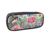 BNVSADC Garden with Birds and Flower Printed Leather Pencil Pen Case & Makeup Bag - Stylish Pencil Bag Stationery Organizer Pouch for School Office Travel