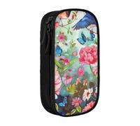 BNVSADC Garden with Birds and Flower Printed Pencil Case for Girls Boys, Large Capacity Pencil Pouch Cute Pencil Box Adult Makeup Bag with 2 Compartments, Black