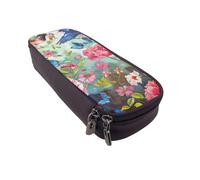 BNVSADC Garden with Birds and Flower Printed PU Leather Flip Pencil Case, Cute Pencil Box Pen Bag Stationery Organizer Makeup Bag for School Office Travel