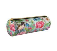 BNVSADC Garden with Birds and Flower Printed Round Pencil Case Leather Pencil Pouch Cute Stationery Pencil Pen Bag for School Office Travel