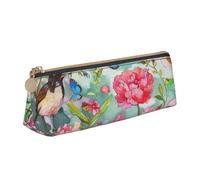 BNVSADC Garden with Birds and Flower Printed Triangle Pencil Case Leather Pencil Pouch Cute Stationery Pencil Pen Bag for School Office Travel