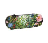 BNVSADC Garden with Birds and Flowers Printed Leather Pencil Pen Case & Makeup Bag - Stylish Hard Shell Pencil Bag Stationery Organizer Pouch for School Office Travel
