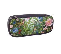 BNVSADC Garden with Birds and Flowers Printed Leather Pencil Pen Case & Makeup Bag - Stylish Pencil Bag Stationery Organizer Pouch for School Office Travel